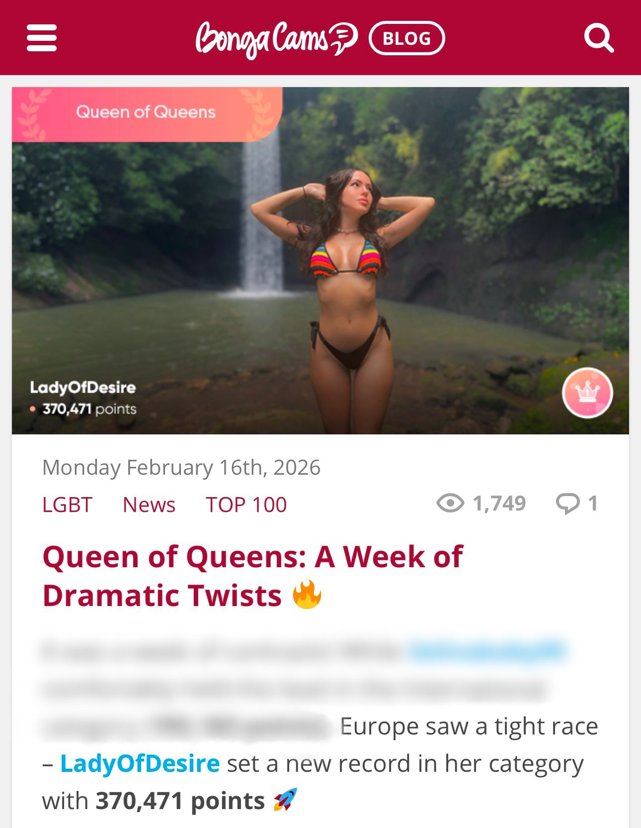 LadyOfDesire Top points record in one week Queen of Queens image: 1