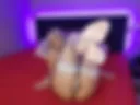 Naked with close up feet in white stockings