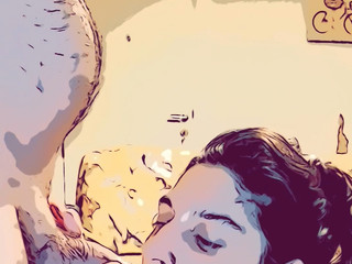 Comic and fun blowjob with yogurt