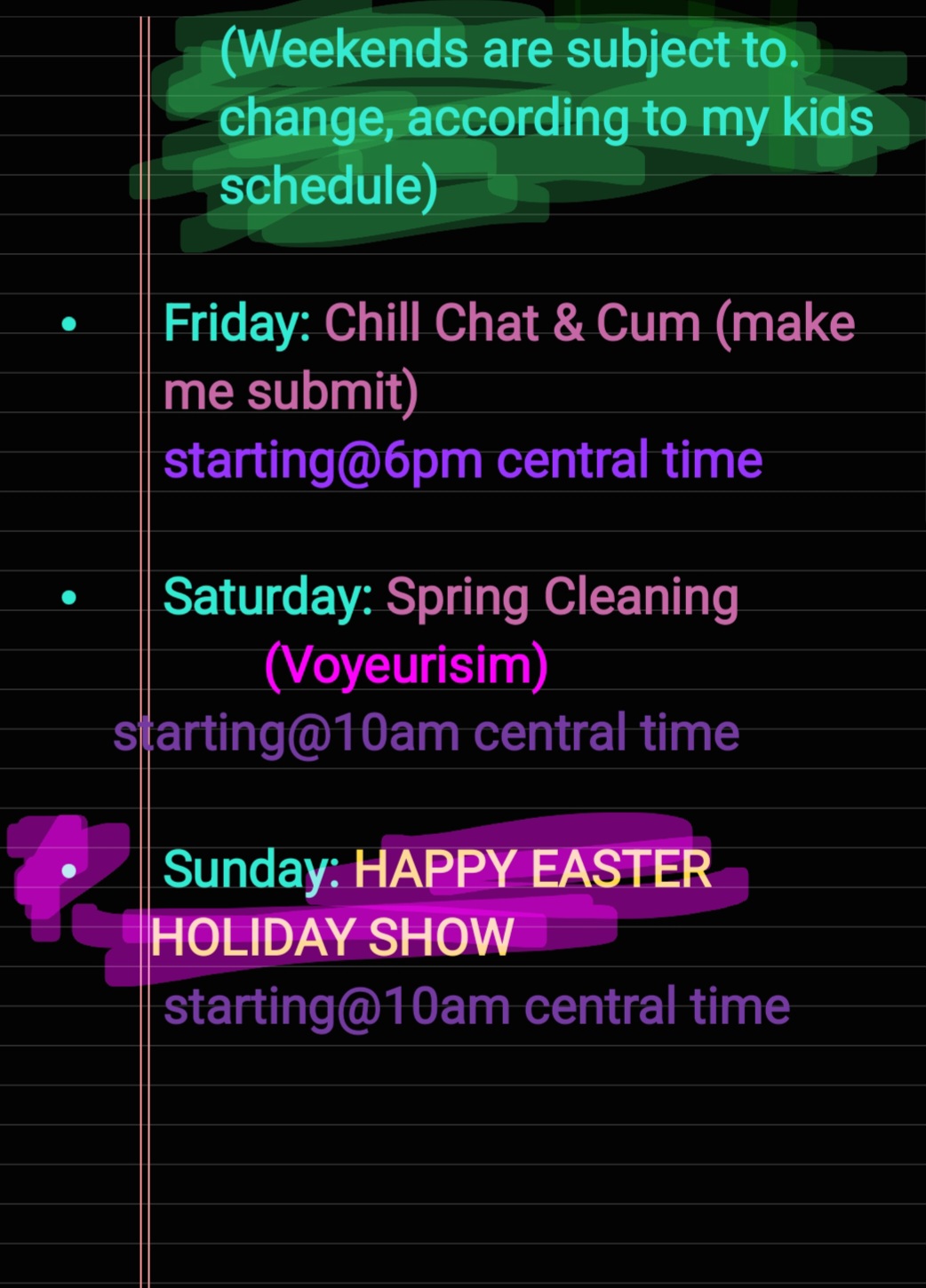 Bambi-40 Cam Show Weekly Schedule image: 2