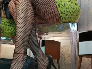 Green skirt and high heels