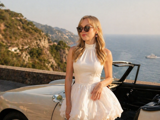 In a white dress