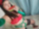 Red and green underwear, heels, gloves, watermelon