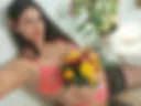 Bright pink lingerie, stockings, autumn bouquet