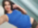 Blue dress, sports panties, stockings