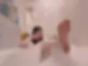 Angelas feet in foam
