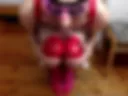 Seducing you with red latex fishnet shoes and neon