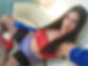 red top without a bra, blue panties, gloves