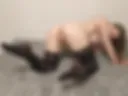 Naked in black stockings