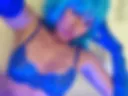 Blue bra**alter, gloves, wig