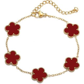 RWQIAN Pulseras chapadas en oro de 18 quilates de trébol de la suerte de cinco hojas para mujer, pulseras de trébol de la suerte en blanco, negro, rojo, verde, azul, rosa, pulseras de trébo