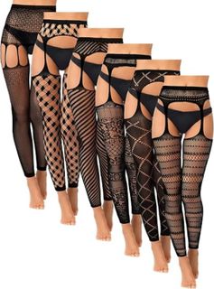6 pares de medias de red para mujeres, medias sin pie de cintura alta, medias con ligas, cinturón de ligas, leggings para Halloween