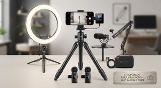 Kit Upgrade para Gravação (Luz, Áudio e Tripé)