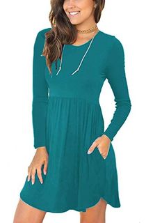 LONGYUAN Women's Long Sleeve T Shirt Dresses Casual Swing Dress with Pockets