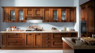 Kitchen set made of natural wood.
