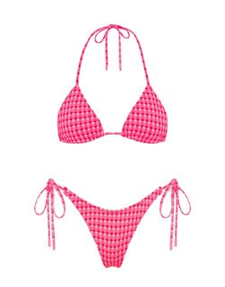 Pink Textured Triangle Bikini Set